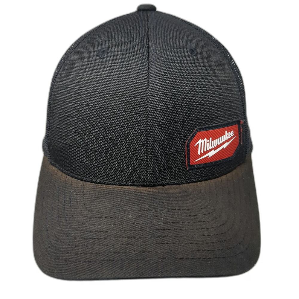 Milwaukee Trucker Hat Black OSFM Mesh Back Snapback Tools Patch Logo Gridiron